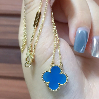 [Royal&Vicky]CLOVER 15MM BLUE AGATE NECKLACE