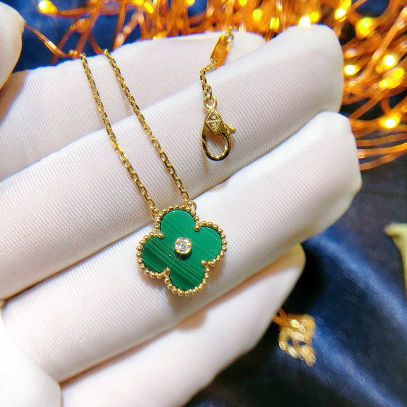 [Royal&Vicky]CLOVER 15MM DIAMOND TURQUOISE NECKLACE
