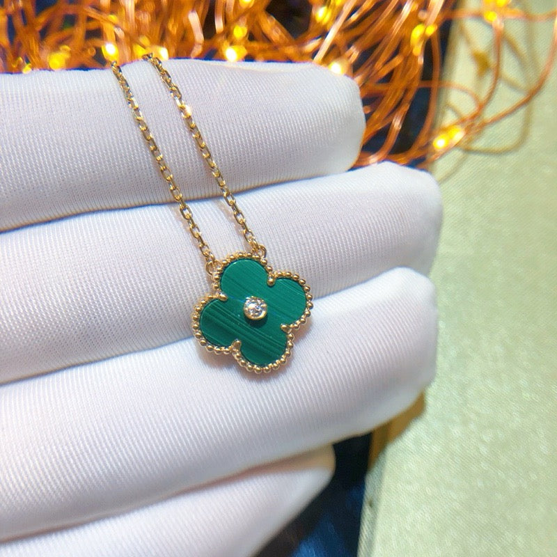 [Royal&Vicky]CLOVER 15MM DIAMOND TURQUOISE NECKLACE