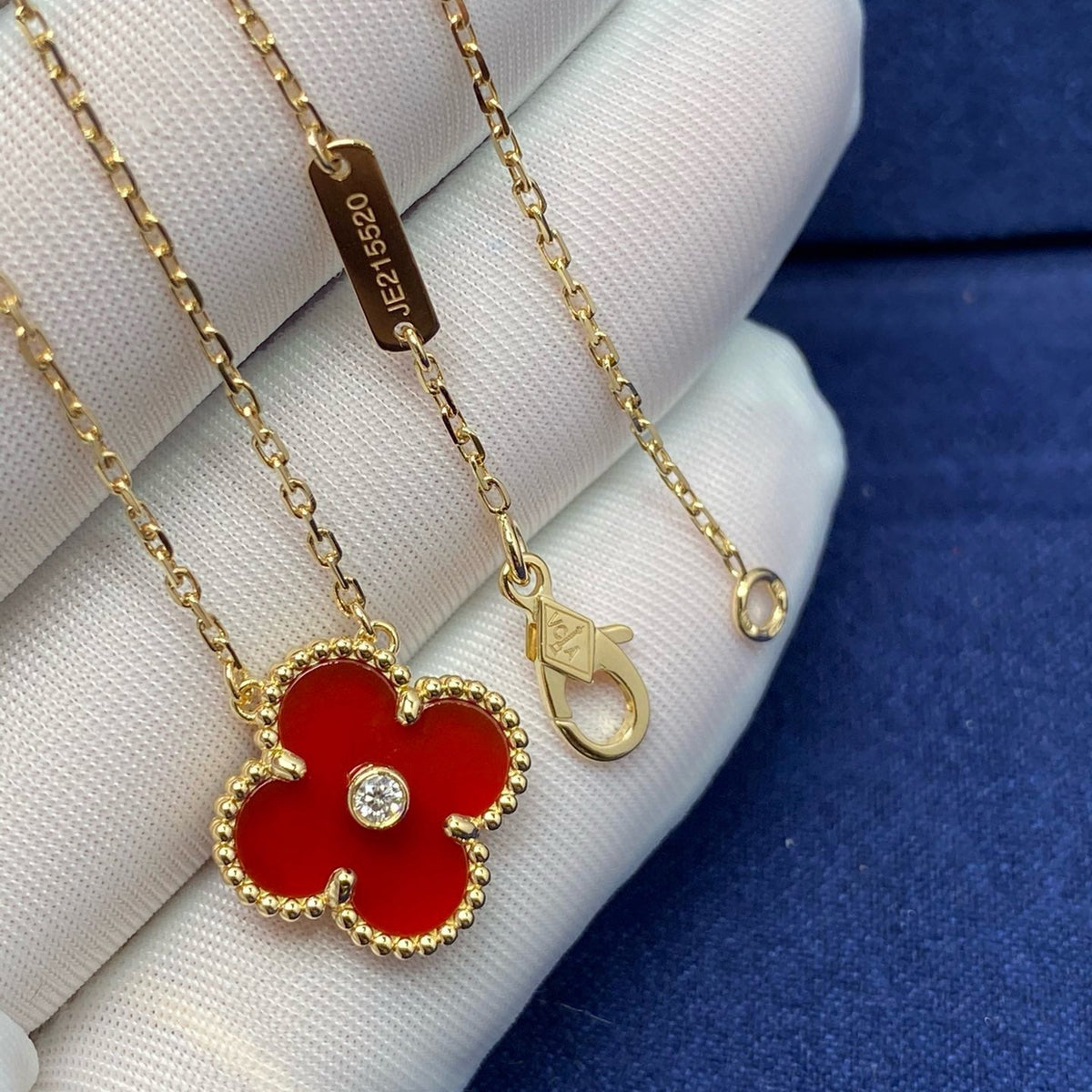 [Royal&Vicky]CLOVER 15MM DIAMOND CARNELIAN NECKLACE