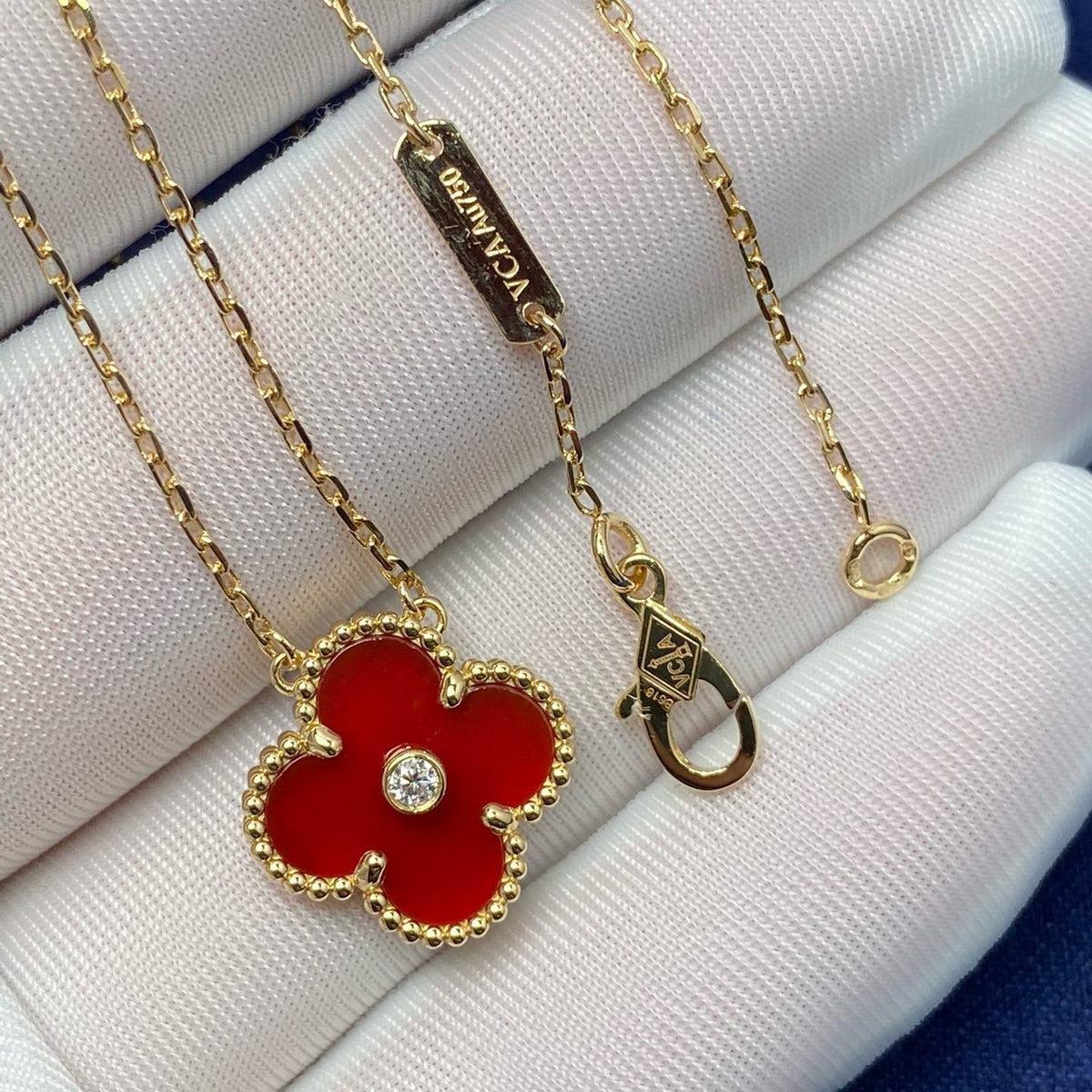 [Royal&Vicky]CLOVER 15MM DIAMOND CARNELIAN NECKLACE