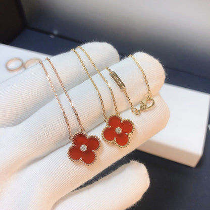 [Royal&Vicky]CLOVER 15MM DIAMOND CARNELIAN NECKLACE