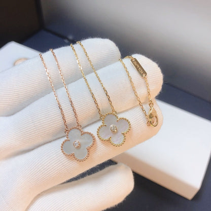 [Royal&Vicky]CLOVER 15MM DIAMOND WHITE FRITILLARIA NECKLACE
