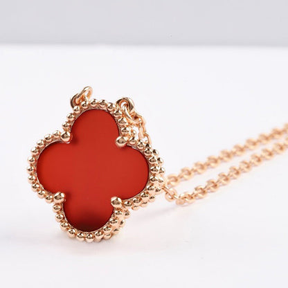 [Royal&Vicky]CLOVER 15MM CARNELIAN SINGLE FLOWER NECKLACE