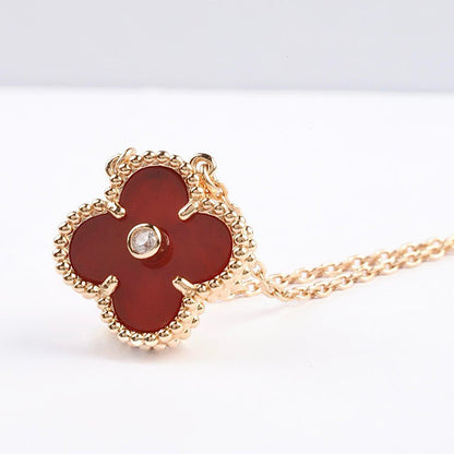 [Royal&Vicky]CLOVER 15MM DIAMOND CARNELIAN NECKLACE