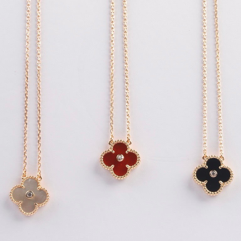 [Royal&Vicky]CLOVER 15MM DIAMOND CARNELIAN NECKLACE