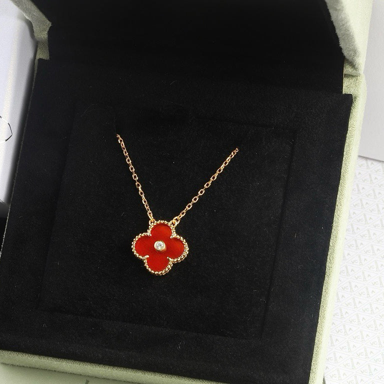 [Royal&Vicky]CLOVER 15MM DIAMOND CARNELIAN NECKLACE