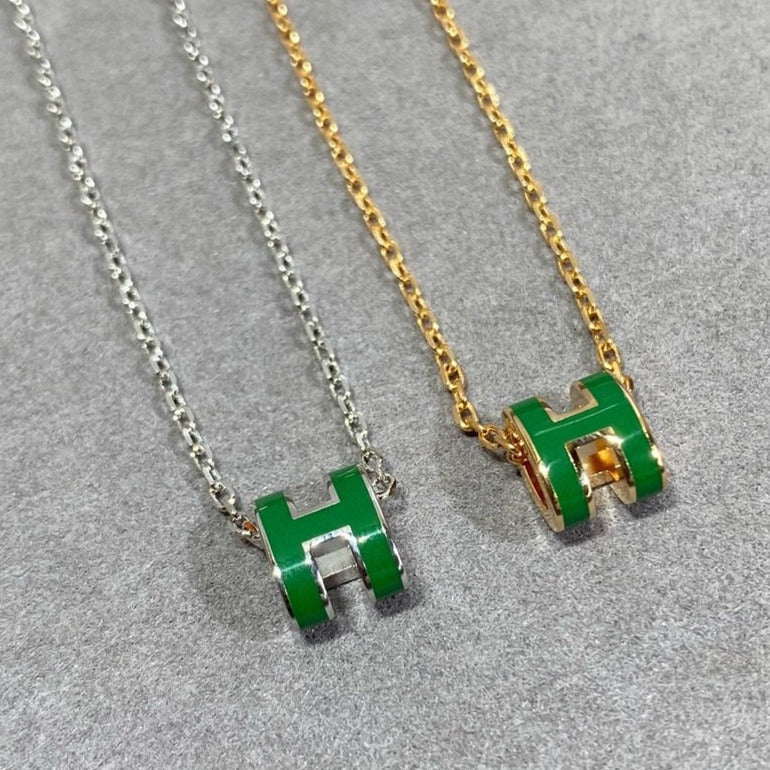 [Royal&Vicky]POP H GREEN NECKLACE SILVER AND GOLD