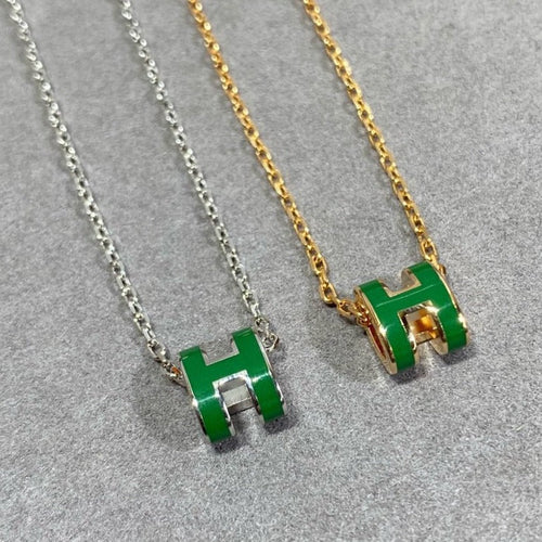 [Royal&Vicky]POP H GREEN NECKLACE SILVER AND GOLD