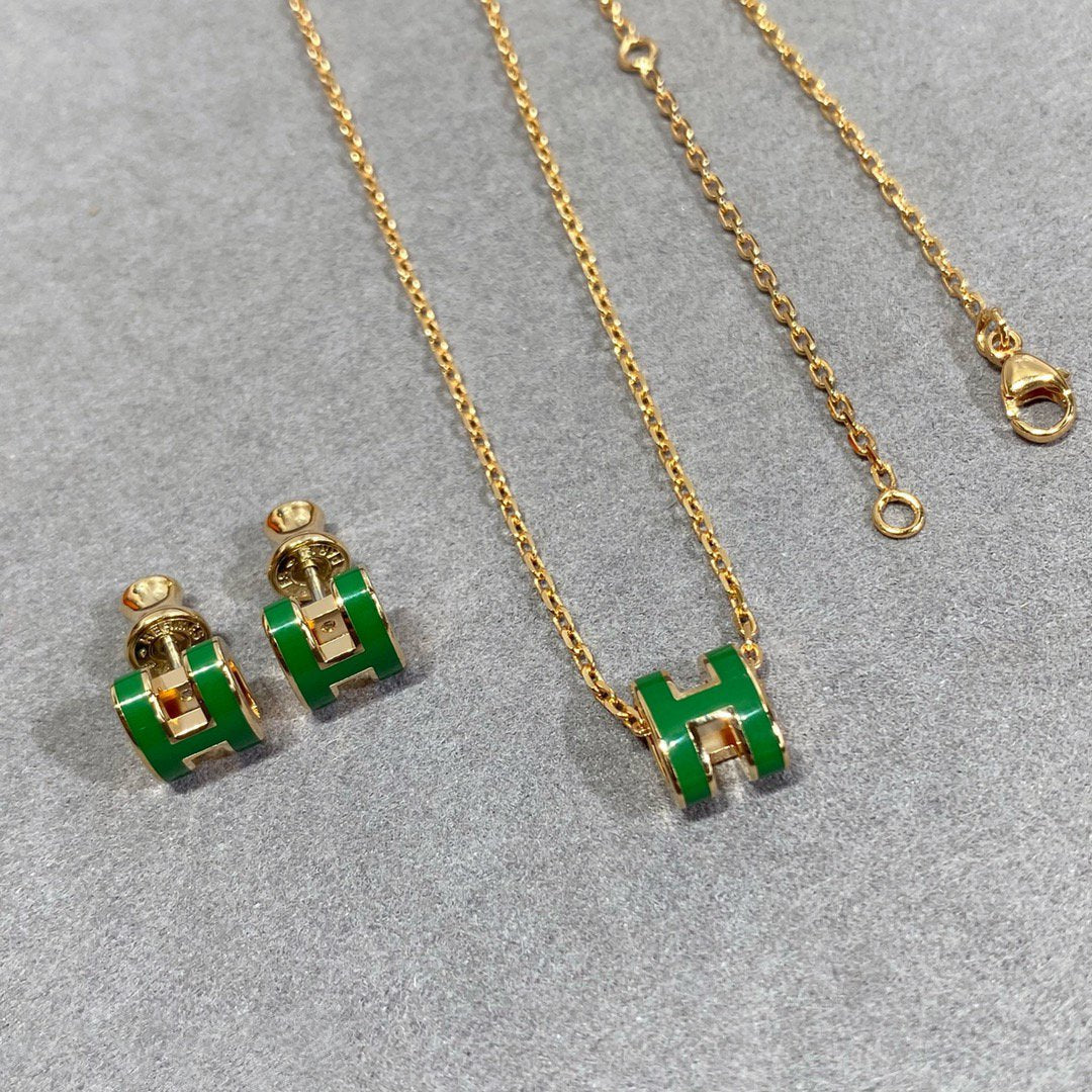 [Royal&Vicky]POP H GREEN NECKLACE SILVER AND GOLD