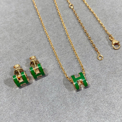[Royal&Vicky]POP H GREEN NECKLACE SILVER AND GOLD