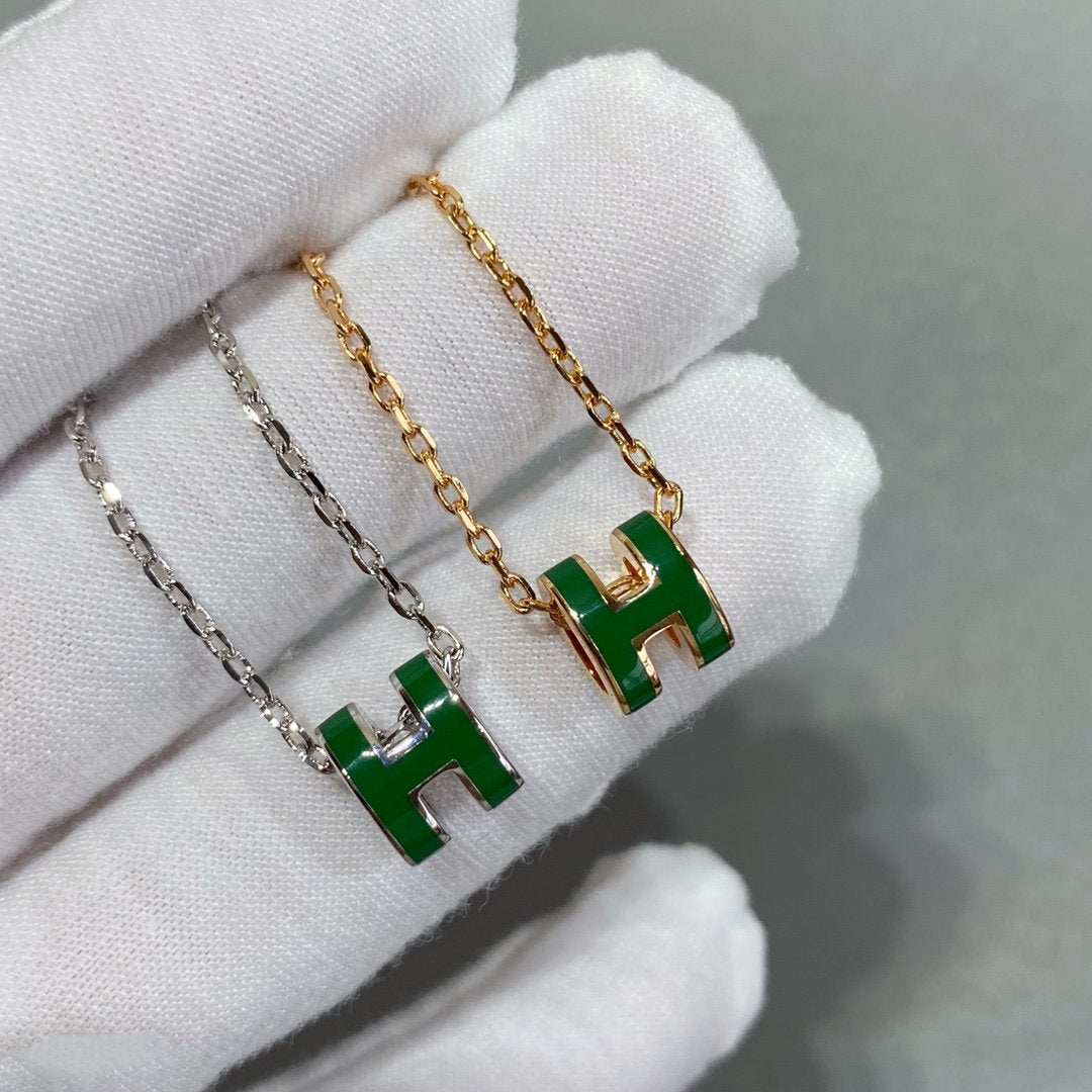 [Royal&Vicky]POP H GREEN NECKLACE SILVER AND GOLD