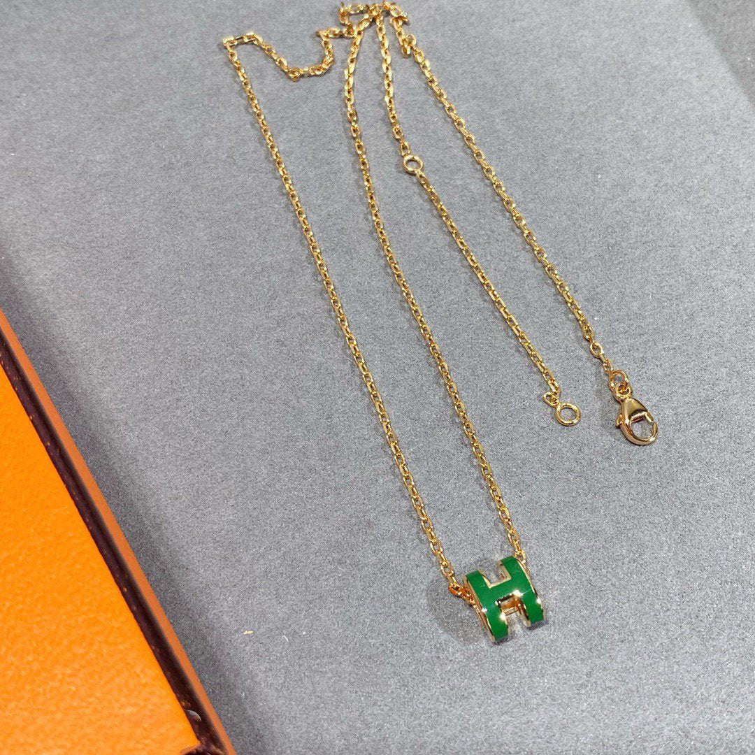 [Royal&Vicky]POP H GREEN NECKLACE SILVER AND GOLD