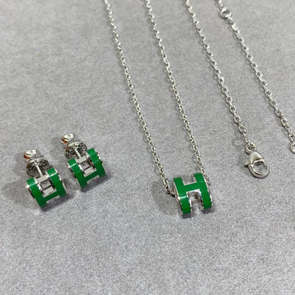 [Royal&Vicky]POP H GREEN NECKLACE SILVER AND GOLD