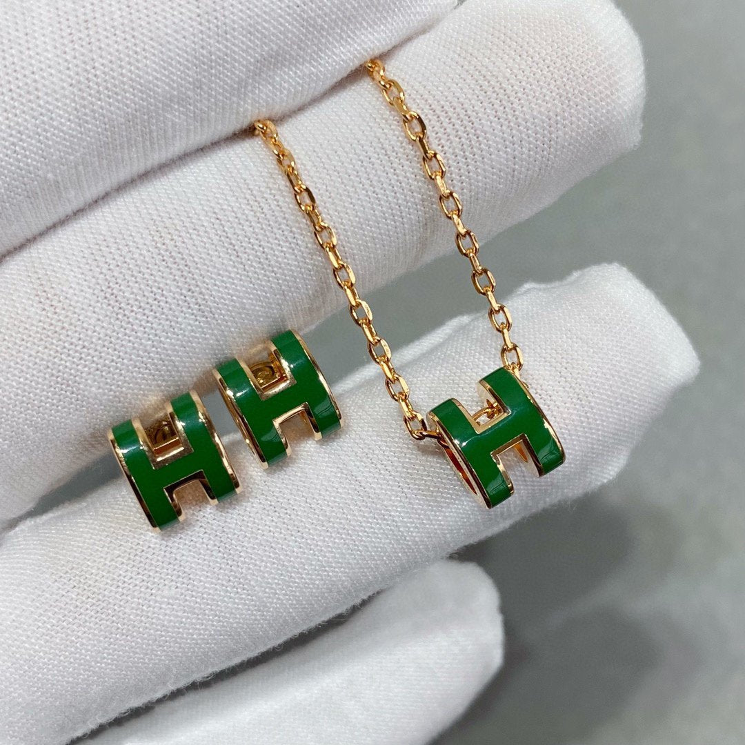 [Royal&Vicky]POP H GREEN NECKLACE SILVER AND GOLD