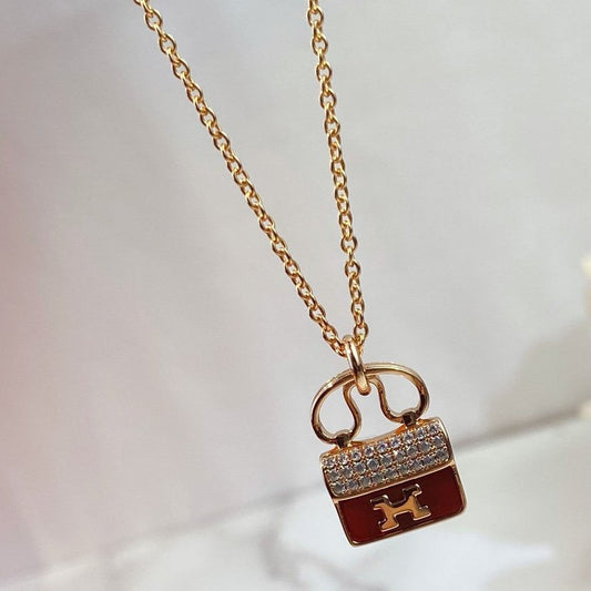 [Royal&Vicky]CONSTANCE RED PEDANT PINK GOLD NECKLACE