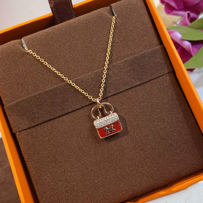 [Royal&Vicky]CONSTANCE RED PEDANT PINK GOLD NECKLACE