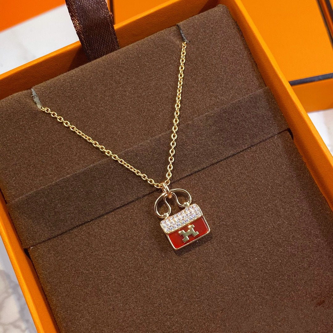 [Royal&Vicky]CONSTANCE RED PEDANT PINK GOLD NECKLACE