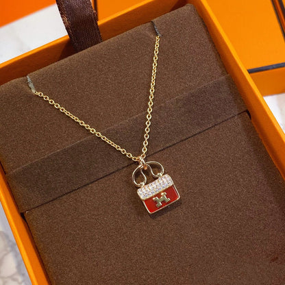 [Royal&Vicky]CONSTANCE RED PEDANT PINK GOLD NECKLACE