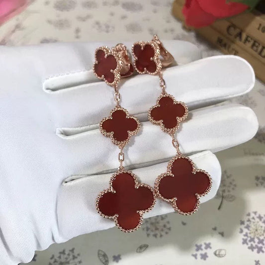 [Royal&Vicky]CLOVER 3 MOTIF CARNELIAN DROP EARRINGS
