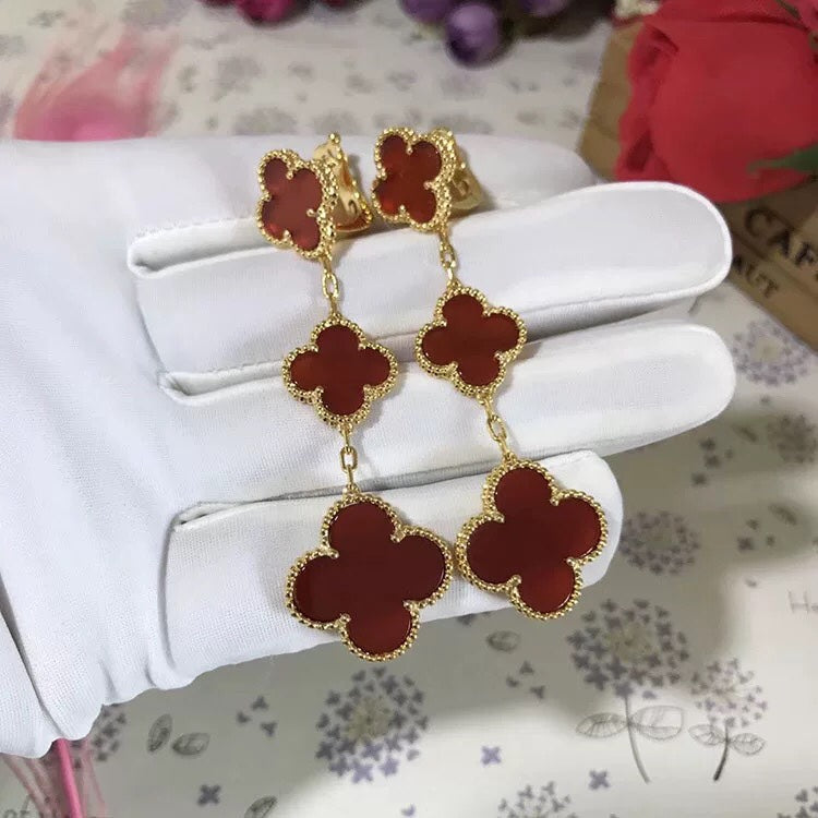 [Royal&Vicky]CLOVER 3 MOTIF CARNELIAN DROP EARRINGS