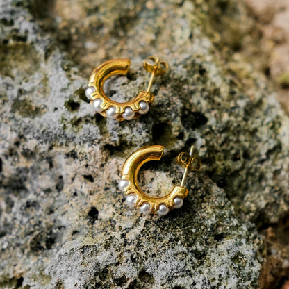 [Royal&Vicky]Irene Pearl Hoop Earrings