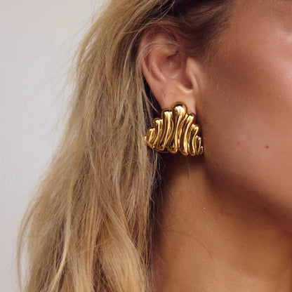 [Royal&Vicky]Nora Ripple Gold Earrings
