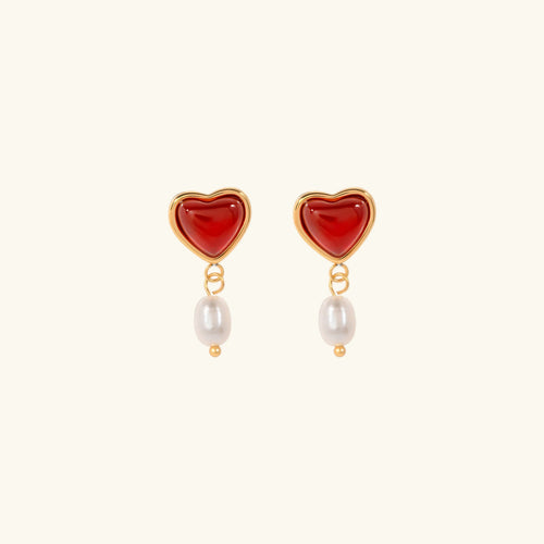 [Royal&Vicky]Sabina Pearl Heart Gold Earrings