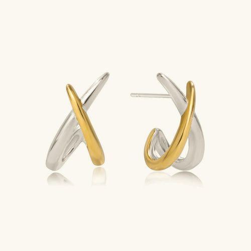 [Royal&Vicky]Julissa Two Tone Contemporary Huggies
