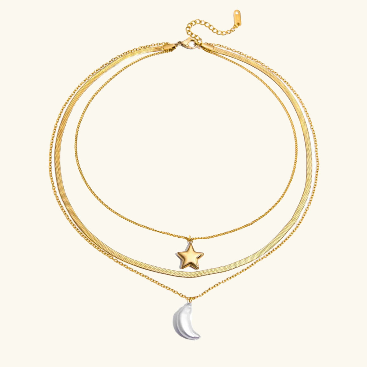 [Royal&Vicky]Cirra Sun & Moon Layered Gold Necklace