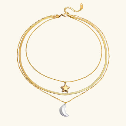 [Royal&Vicky]Cirra Sun & Moon Layered Gold Necklace