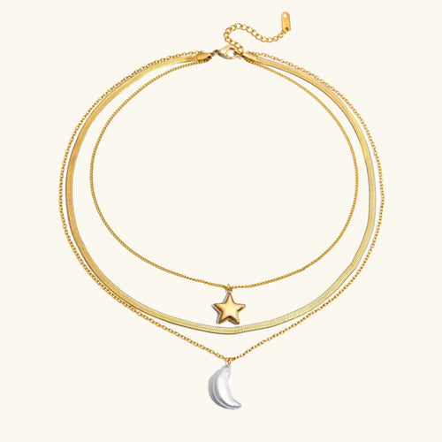 [Royal&Vicky]Cirra Sun & Moon Layered Gold Necklace