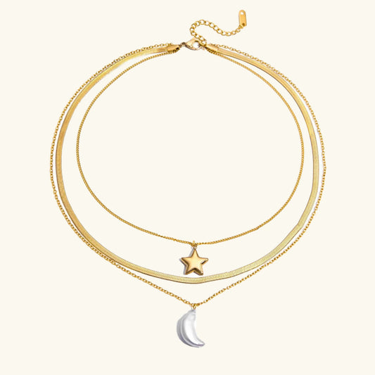 [Royal&Vicky]Cirra サン＆ムーン レイヤードゴールドネックレス