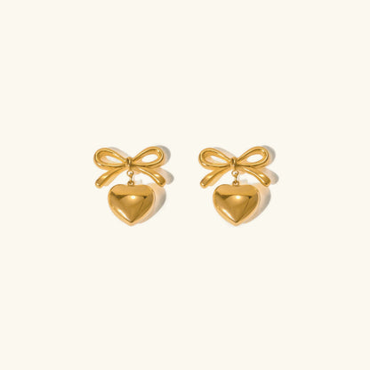 [Royal&Vicky]Rowanne French Knot Gold Heart Earrings