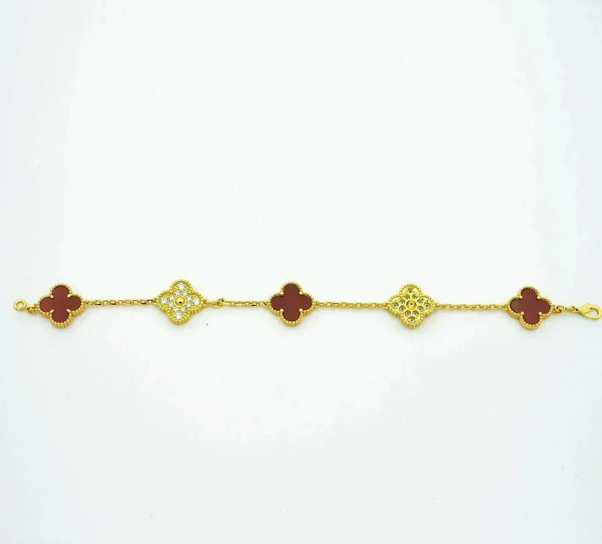 [Royal&Vicky]LUCKY CLOVER 5-MOTIF BRACELET - RED CARNELIAN COLLECTION