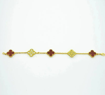 [Royal&Vicky]LUCKY CLOVER 5-MOTIF BRACELET - RED CARNELIAN COLLECTION