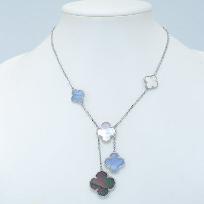 [Royal&Vicky]CLOVER MOP CHALCEDONY NECKLACE SILVER 6 MOTIF