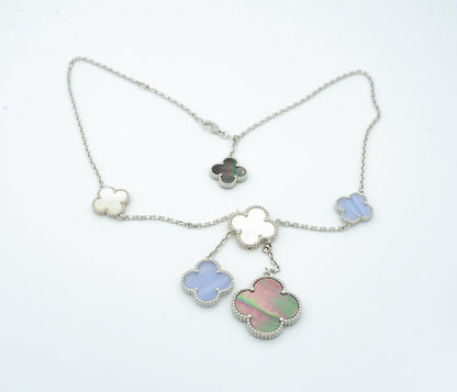 [Royal&Vicky]CLOVER MOP CHALCEDONY NECKLACE SILVER 6 MOTIF