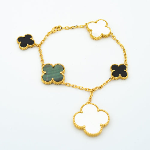 [Royal&Vicky]CLOVER BRACELET 5 MOTIFS ONYX MOP