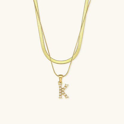 [Royal&Vicky]Fiona Layered Gold Initial Letter Necklace