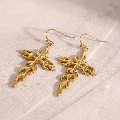 [Royal&Vicky]Adrielle Branched Cross Gold Earrings
