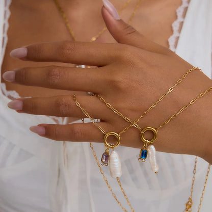 [Royal&Vicky]Caitlin Birthstone Pearl Necklace