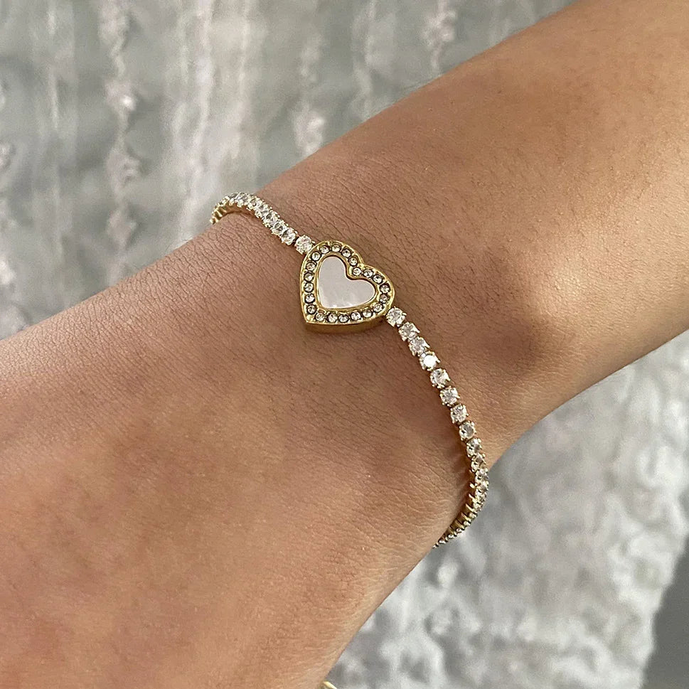 [Royal&Vicky]Cameron Diamond Heart Tennis Bracelet