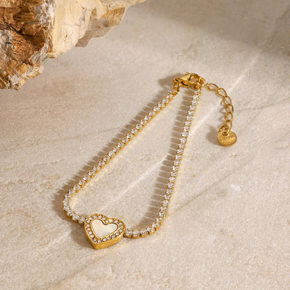 [Royal&Vicky]Cameron Diamond Heart Tennis Bracelet