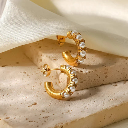 [Royal&Vicky]Irene Pearl Hoop Earrings