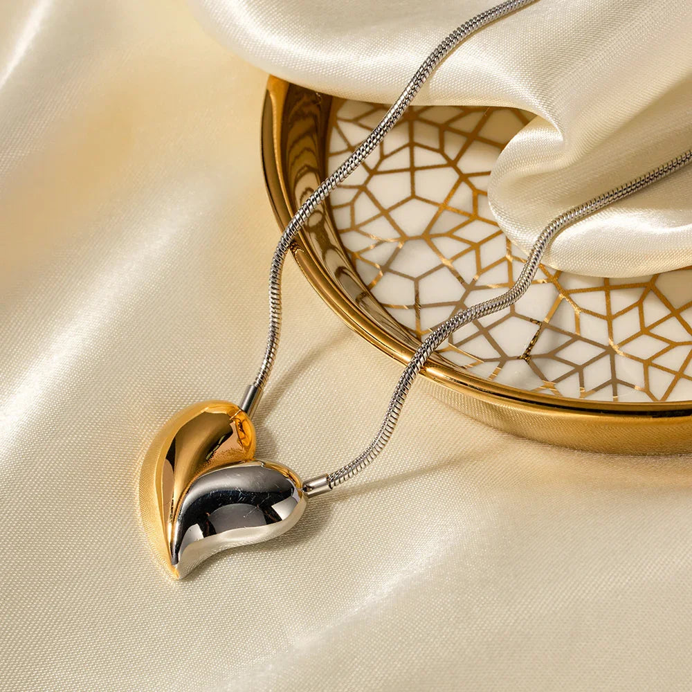 [Royal&Vicky]Dorothea Two Tone Heart Necklace