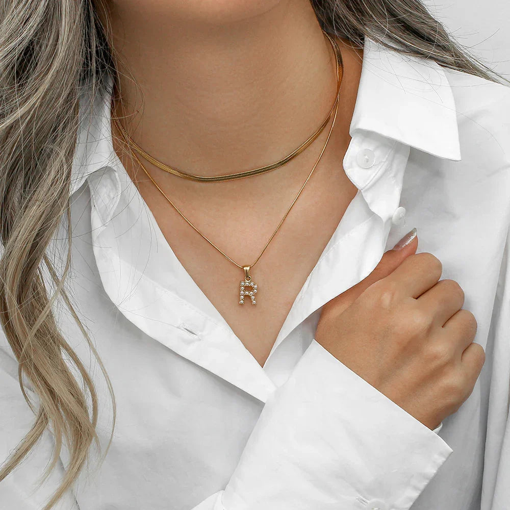 [Royal&Vicky]Fiona Layered Gold Initial Letter Necklace
