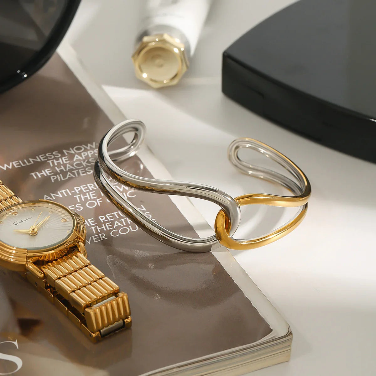 [Royal&Vicky]Noria Two Tone Gold Bangle