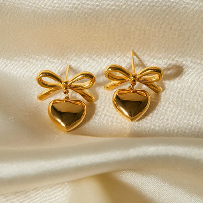 [Royal&Vicky]Rowanne French Knot Gold Heart Earrings