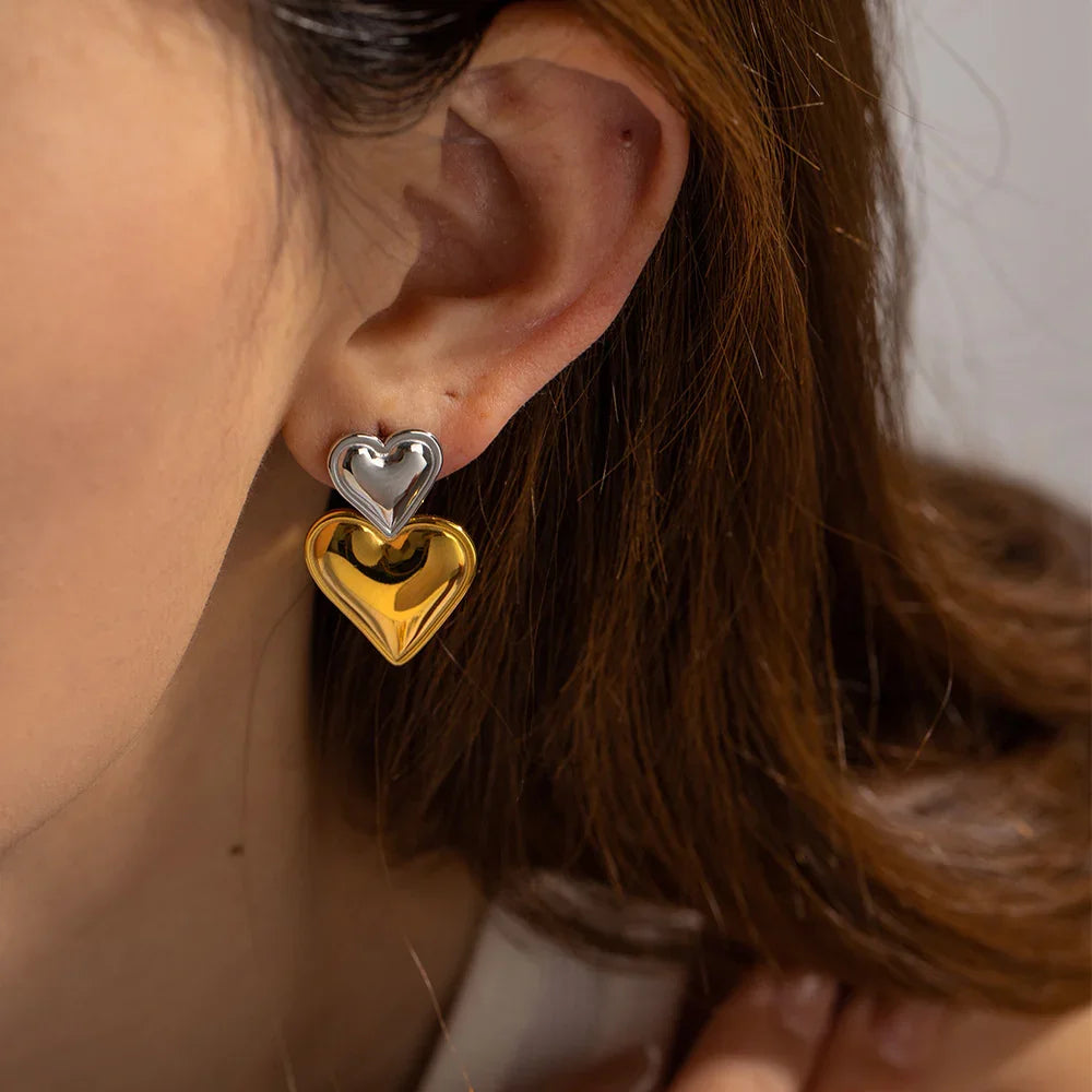 [Royal&Vicky]Zofia Two Tone Heart Earrings
